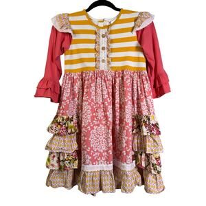 MILLIE JAY Dress 10 Girls Long Sleeve‎ Floral Striped Tiered Ruffled Eclectic